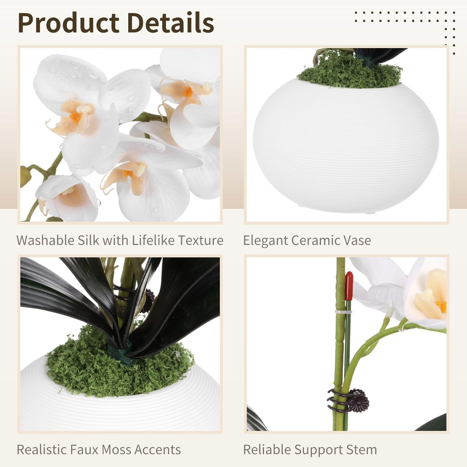 OMISTAR Fake Orchids Artificial Flowers with Vase, White Real Touch Orchid Floral Centerpiece, Decorative Potted Phaleanopsis Orchid Bonsai for Home Office Table Decor - Image 4