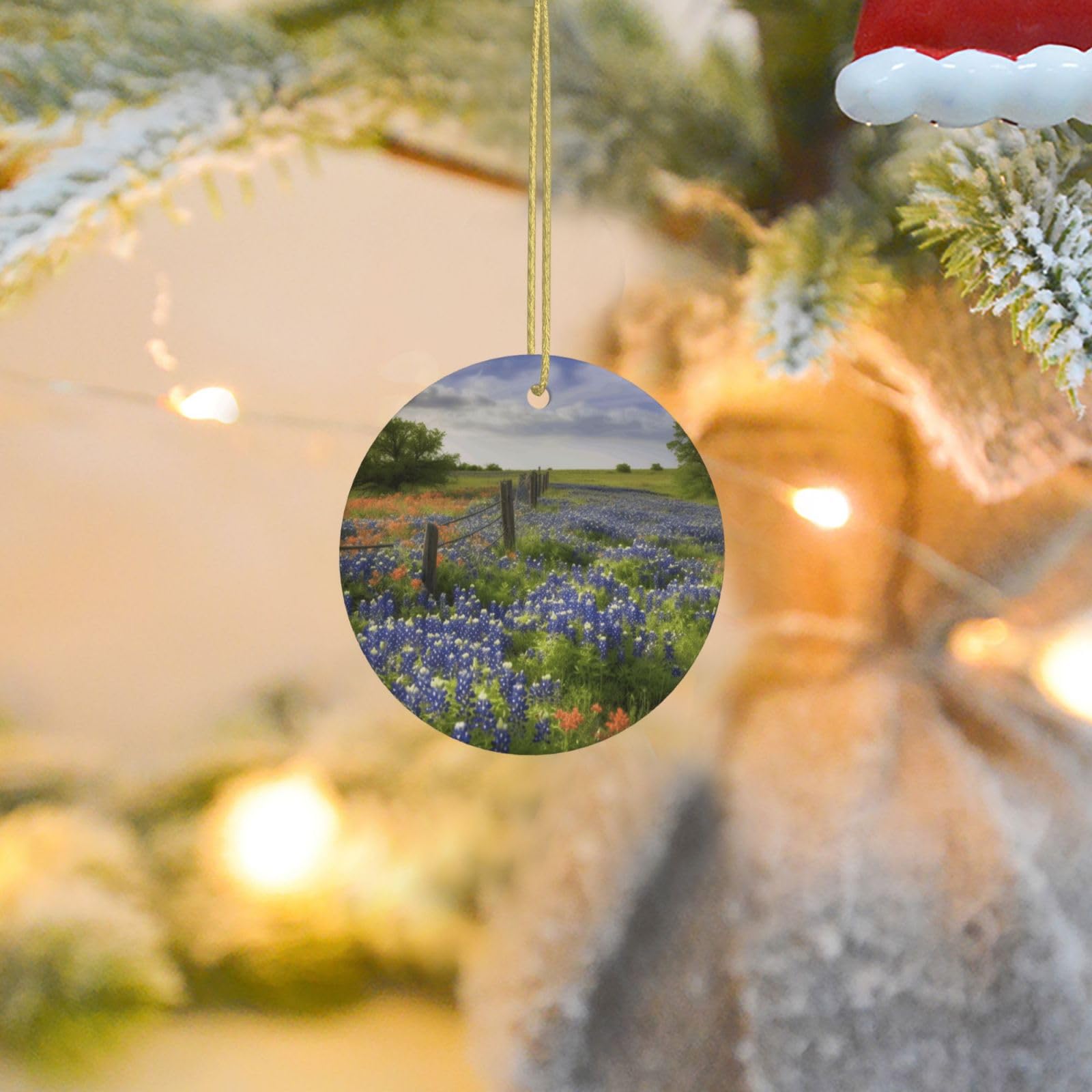 2025 Christmas Tree Decoration Hanging Round Ornament Texas Bluebonnets Scenery Ceramic Ornaments Christmas Tree Decorations Round Pendants for Xmas Tree Winter New Year Party Supplies