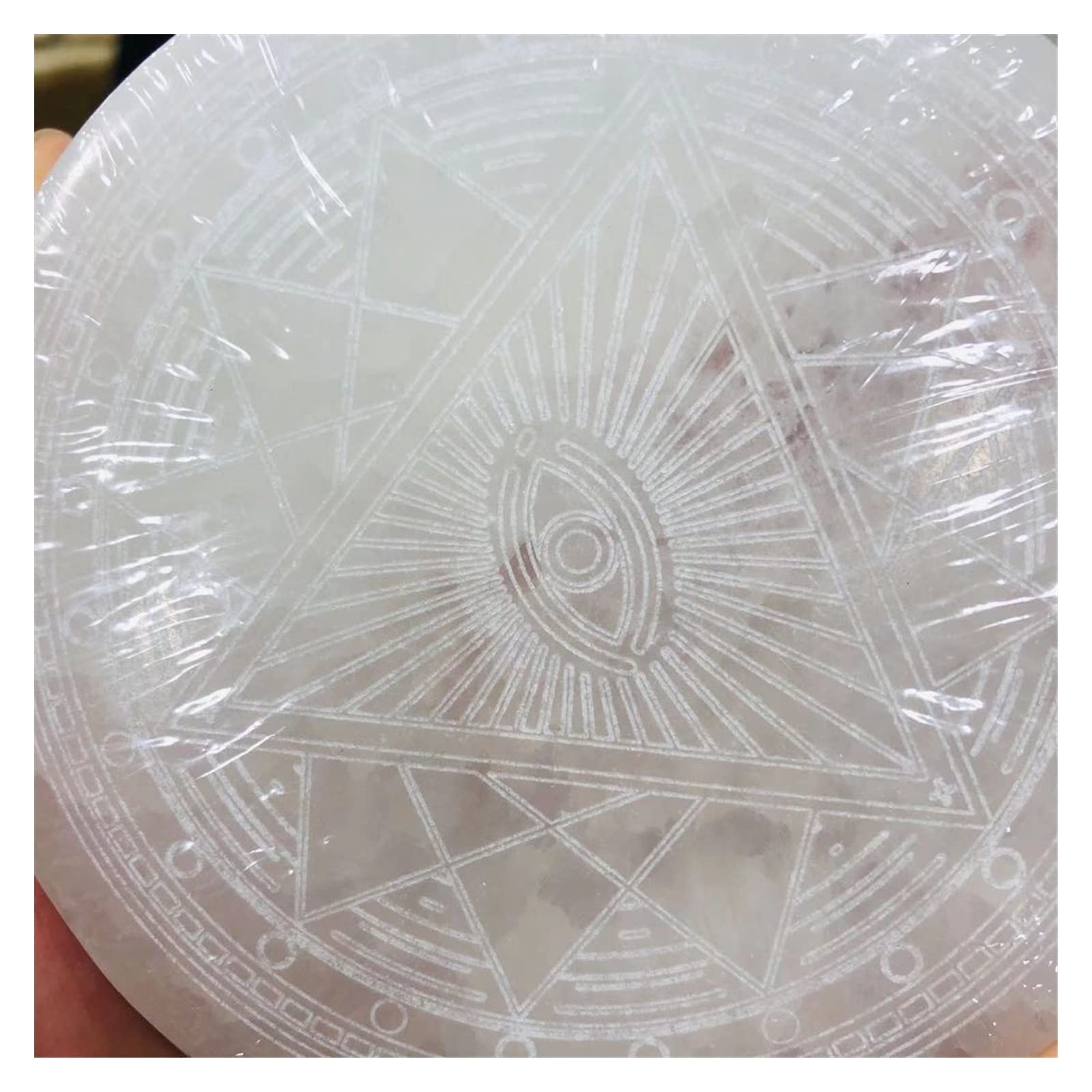 Home Kolekcje Naturalny Biały Selenit Płyty gipsowo-kartonowe Podstawki Symbole Złe Oczy Witch Decor Dr Stone Divination Pendulum