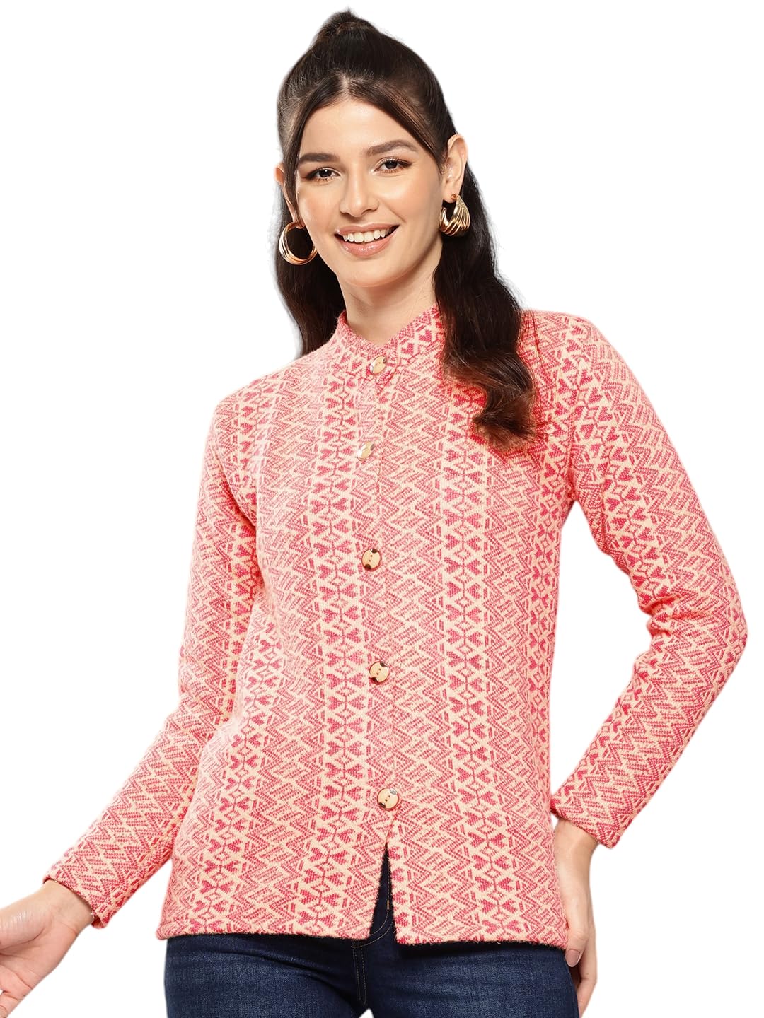 aarika Womens Casual Wear Fawn Colour Zig Zag Woolen Cardigan-picture-22