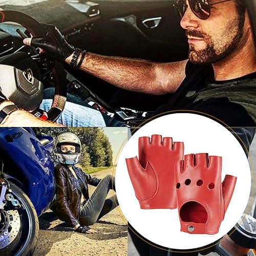 Miniatura 3 de MGGMOKAY Guantes de conducción de cuero sin dedos para mujer, suave piel de oveja, medio dedo, guantes de ciclismo sin forro