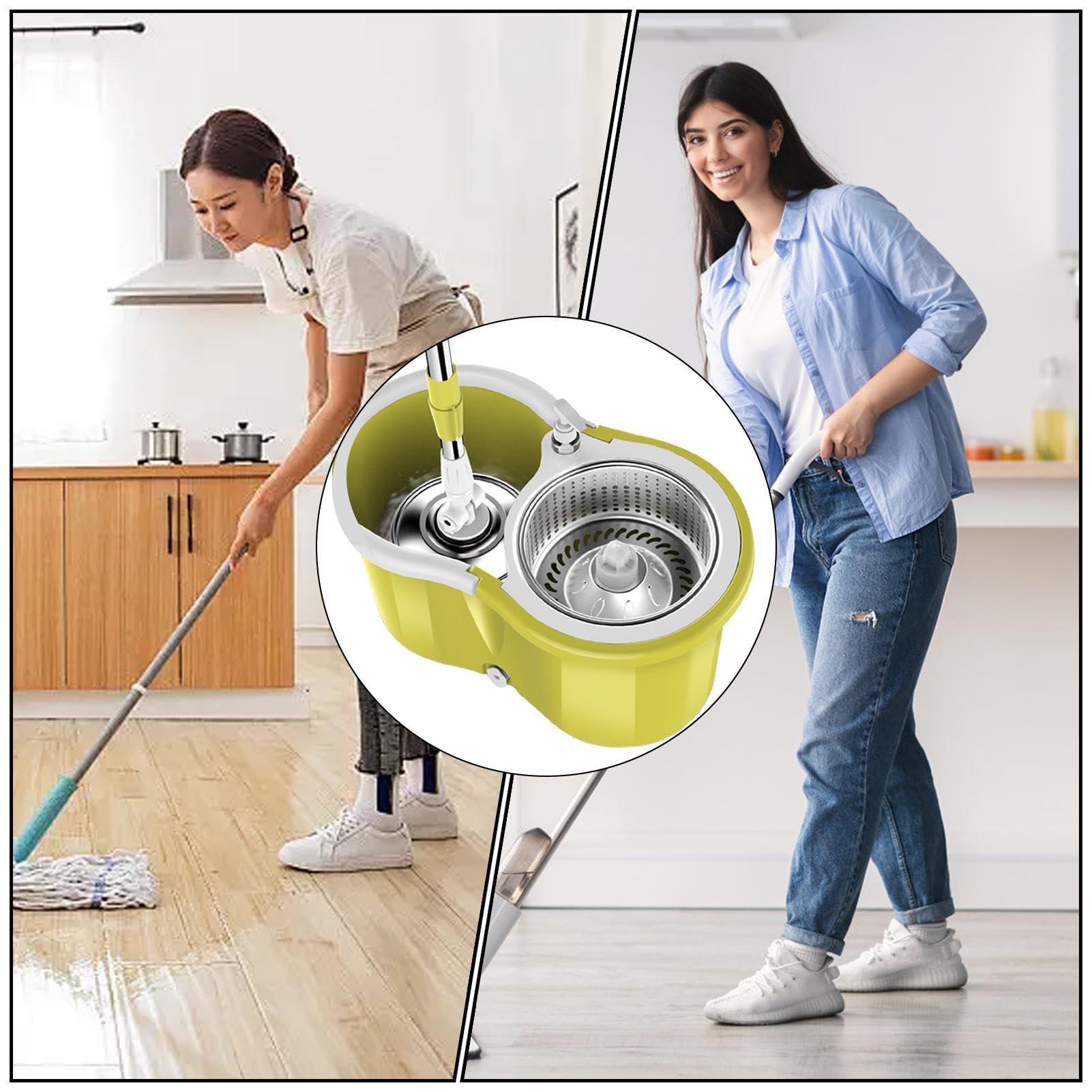 Trapeador con Cubo Girador - Dispositivo de Pedal, Microfibra Ajustable | Juego Tina Multiusos para Limpieza Pisos, Mango Telescópico Acero Inoxidable | Barredora Pisos conserjes y propietarios
