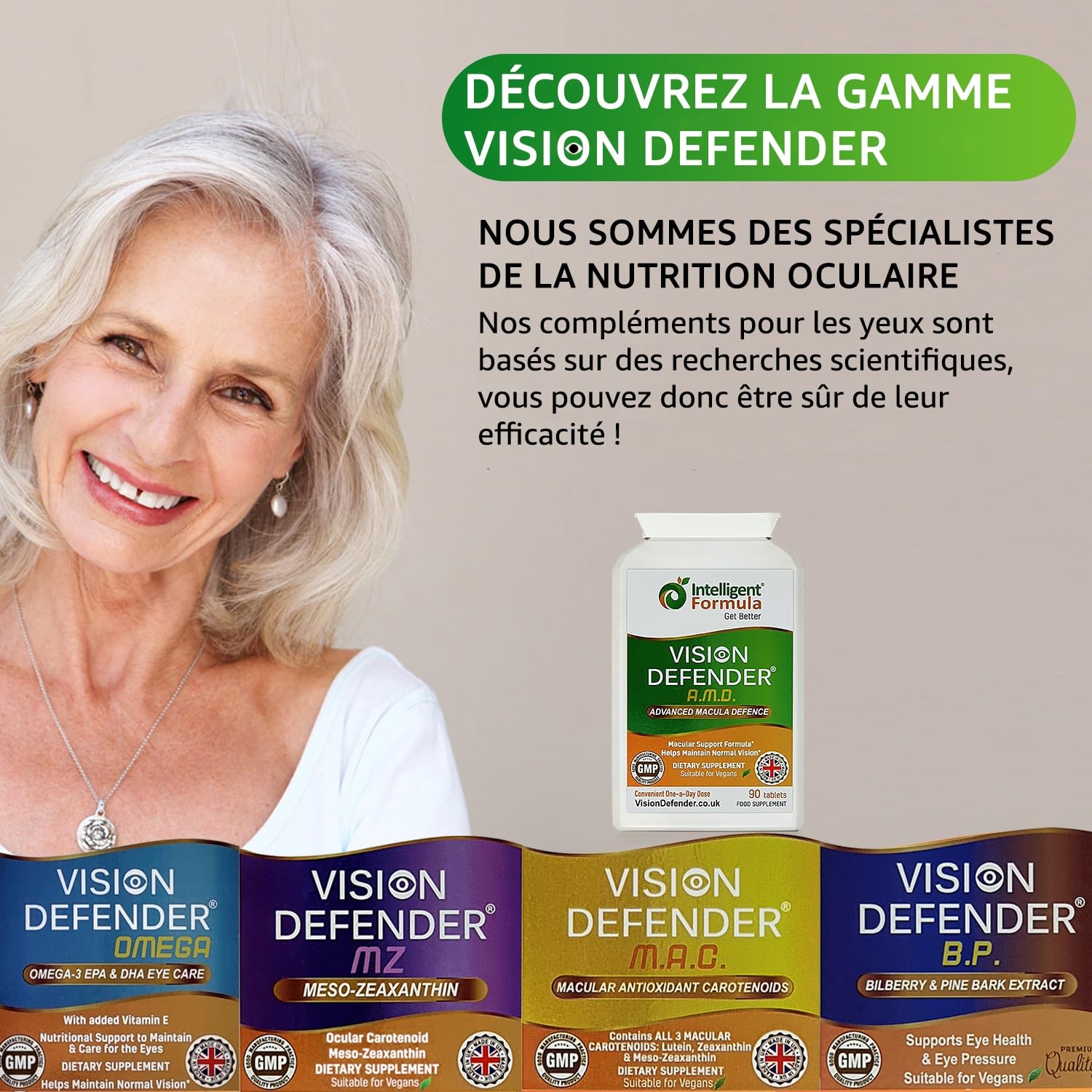 Vision Defender AMD Vitamines pour les yeux AREDS2 – Formule exacte avec lutéine, zéaxanthine, vitamines C et E, zinc 25 mg et cuivre – 90 comprimés véganes 1-par-jour pour le soutien de la vision