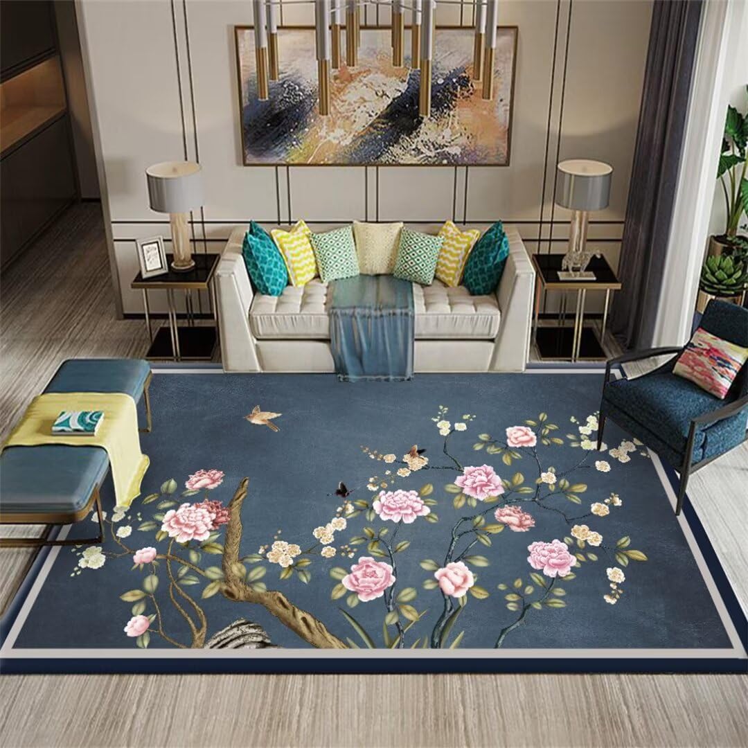 Tapis enfant bleu 100x160cm lavable imprimé classique pour chambre