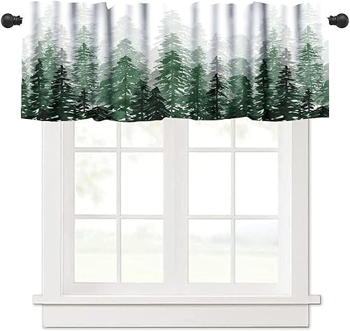 Miniatura 42 de Cortinas de cenefa de bosque gótico, cenefa de cortinas de bosque misterioso con niebla para cocina, dormitorio, sala de estar, 54 x 18 pulgadas