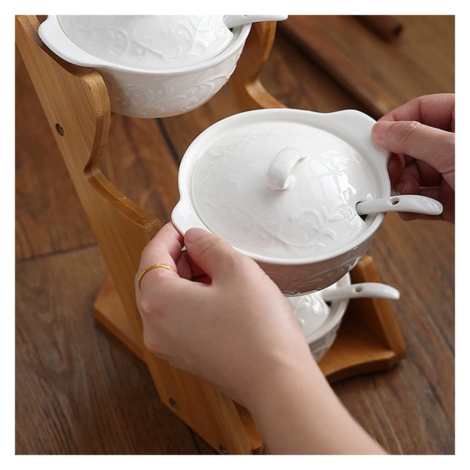 Set di 3 barattoli for spezie in ceramica, zuccheriera con coperchio e cucchiaio, stoviglie for spezie, sale for spezie con vassoio da portata for tè, sale for caffè, salsa di zucchero