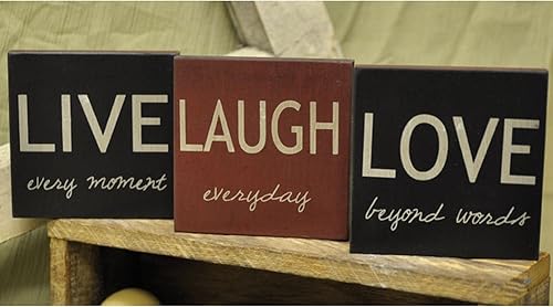 Miniatura 1 de Live, Love, Laugh - Juego de 3 letreros cuadrados de escritorio (vive cada momento, ama más allá de las palabras, ríe todos los días)