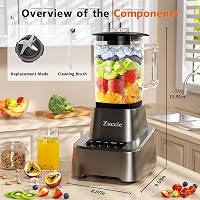 Zuccie 1200W Turmixgép Smoothie Mixer 1.6L Üveg Pohár 3 Fokozat Rozsdamentes Acél Pengék 7