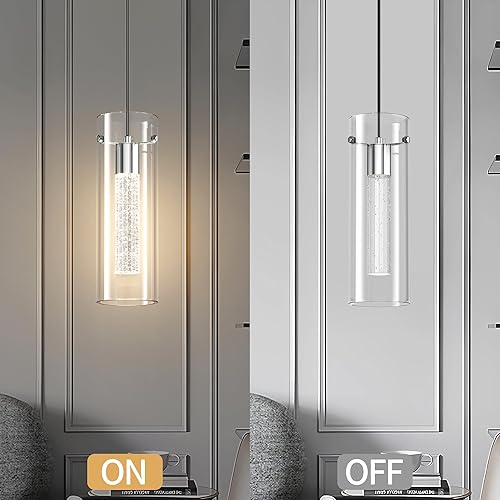 Miniatura 5 de Aipsun Luces colgantes para isla de cocina, paquete de 3 lámparas colgantes de cristal con burbujas de cristal, 3000 K, lámpara LED moderna para