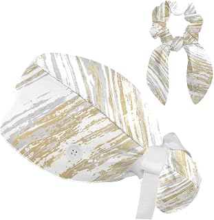 FVQL 2 Pieces Surgical Cap for Long Hair Scrub Cap with Hairband Nurse Cap, Marble Abstract