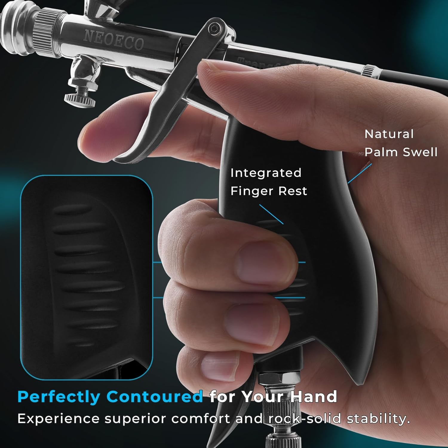 NEOECO Transformer SJ85 Dual-Action Airbrush Kit, Patented 1-Sec Quick-Shift Fan & Round Spray, Ergonomic Grip, 0.3/0.5/0.8mm Sets for Model Painting, Miniatures, Nail Art, Barber, Crafts - Image 3