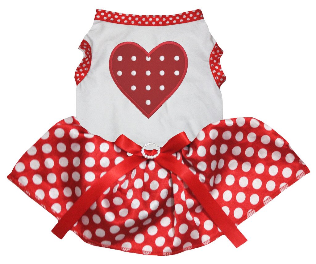 Petitebelle Red Polka Dots Heart Puppy Dog Dress (White/Red Dots, X-Small) — image 1