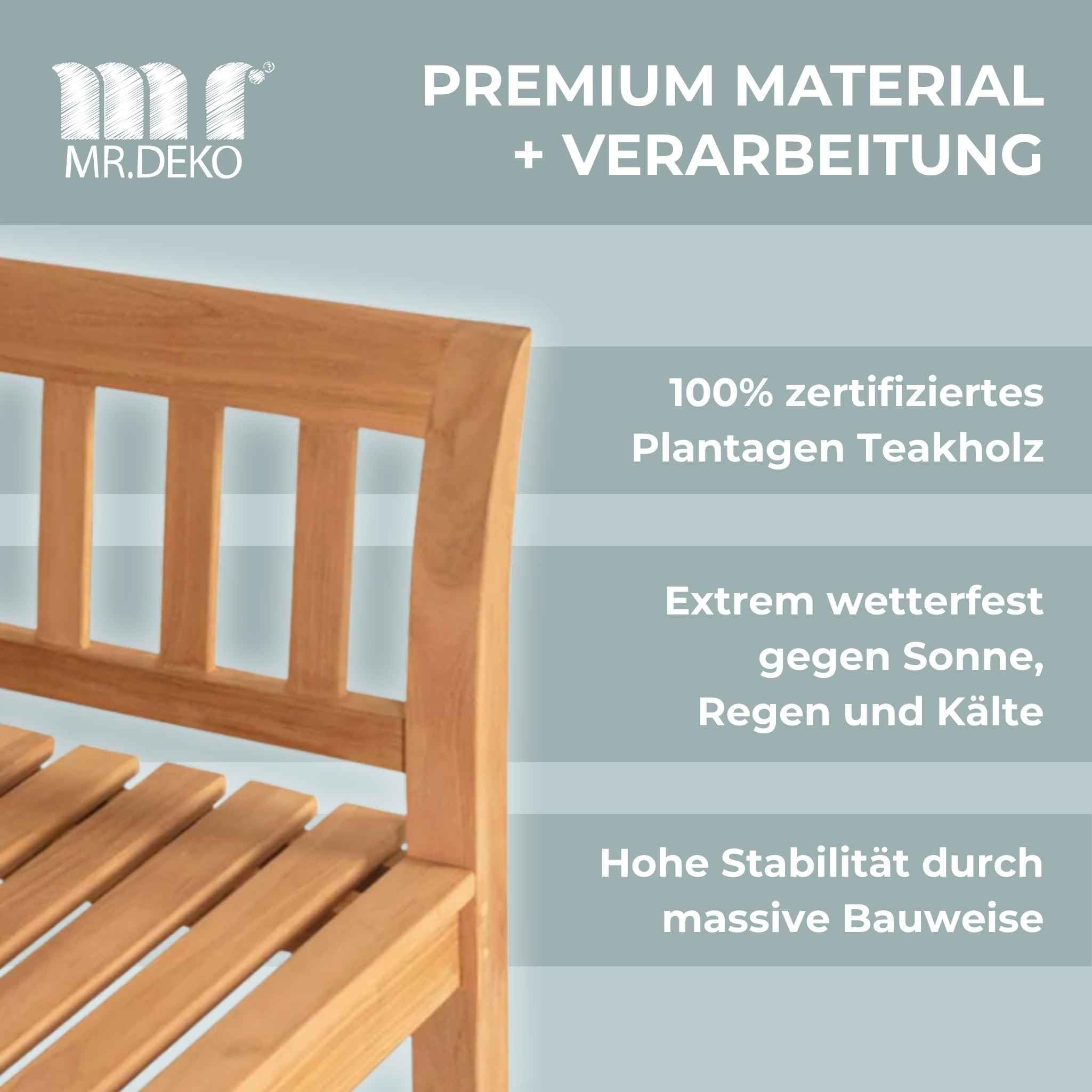 MR. DEKO Gartenbank Holz Wave Holzbank wetterfest Bank Outdoor 128x53x85cm | Sitzbank Teakholz Balkon