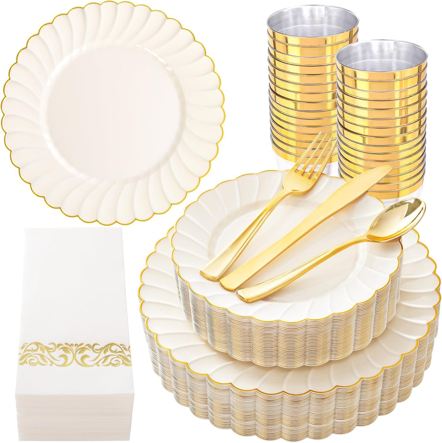 YOUBET Ivory Scalloped Plates - 350 Pack for Weddings -21 YOUBET Ivory Scalloped Plates - 350 Pack for Weddings -21