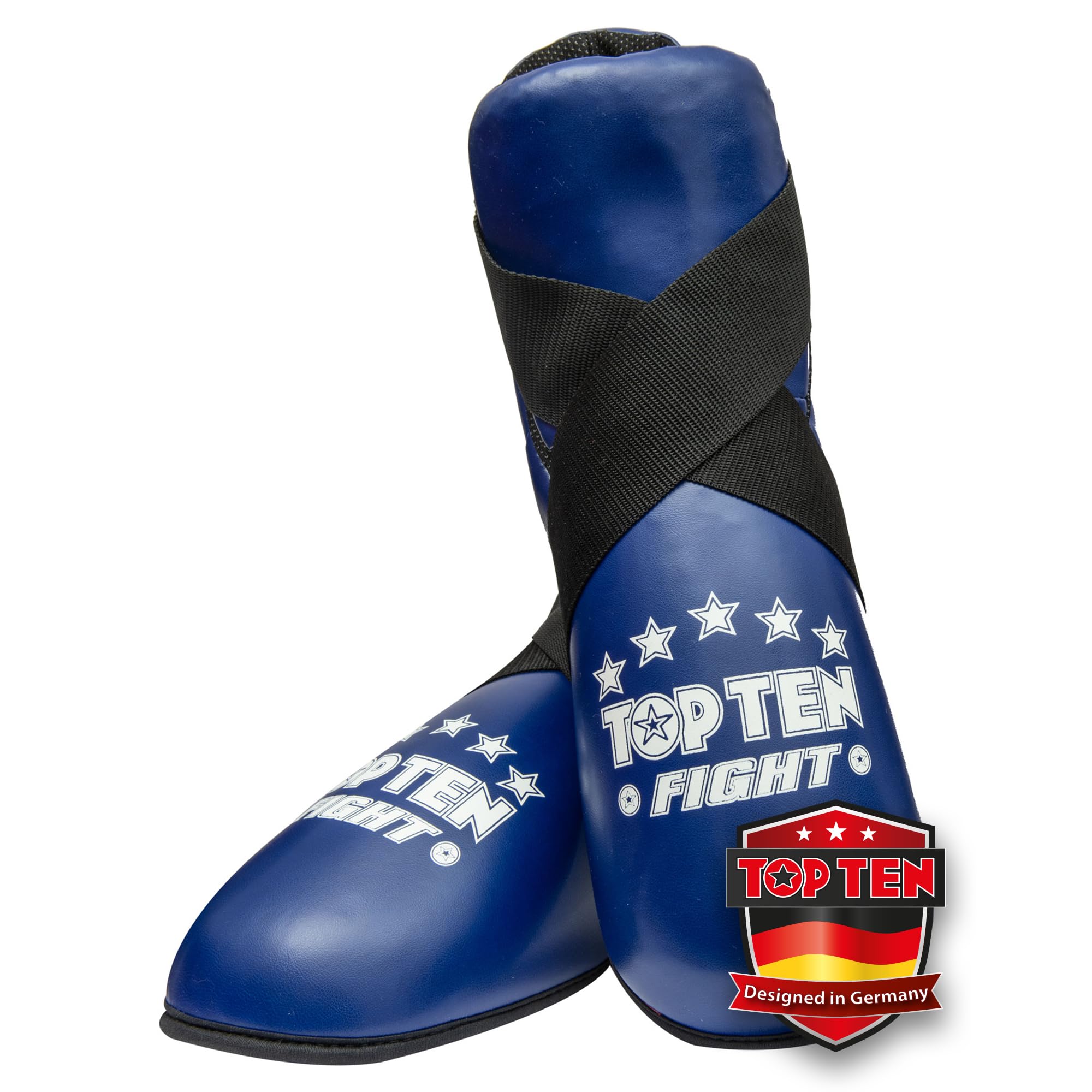 TOP TEN Fußschutz Kickboxen „Fight“ – Professioneller Fußprotektor für Kickboxen, Taekwon-Do & Kampfsport – WAKO & ITF Zertifiziert – Ultraleicht mit PPS-Schaumstoffpolsterung