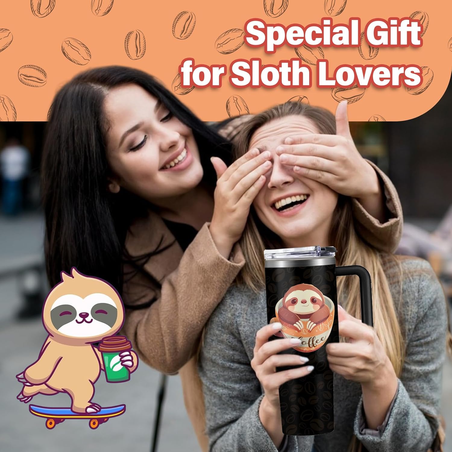 Sloth Gifts for Women, Cute Sloth Coffee Insulated Stainless Steel Tumbler Cup with Straw 40 oz, Funny Birthday Gifts Ideas for Sloths Lover, Just A Girl Who Loves Sloths Coffee Travel Mug - Image 2