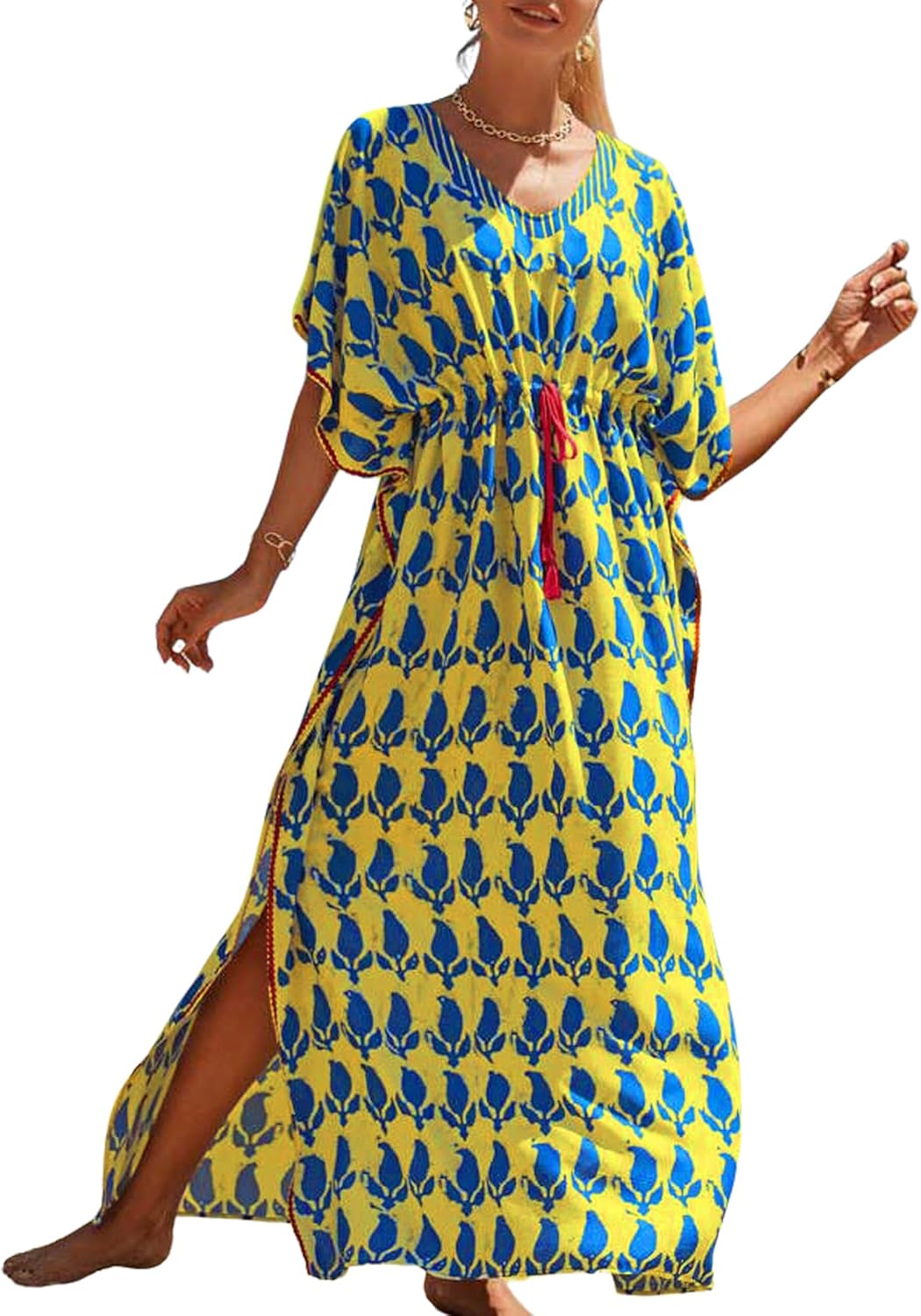 Bsubseach Kaftan Dresses for Women Plus Size Swimsuit Cover Up Long Caftan Dress with Waist Drawstring