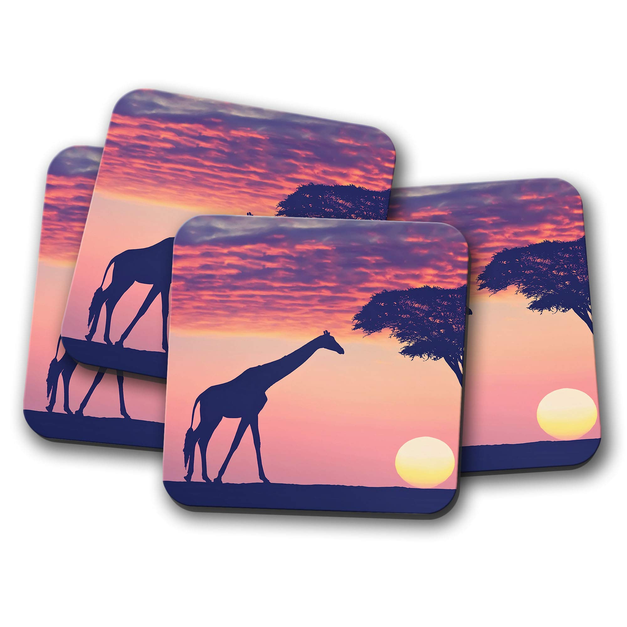 4 Set - African Sunset Coaster - Giraffe Nature Safari Africa Mum Gift #14271 โ image 1
