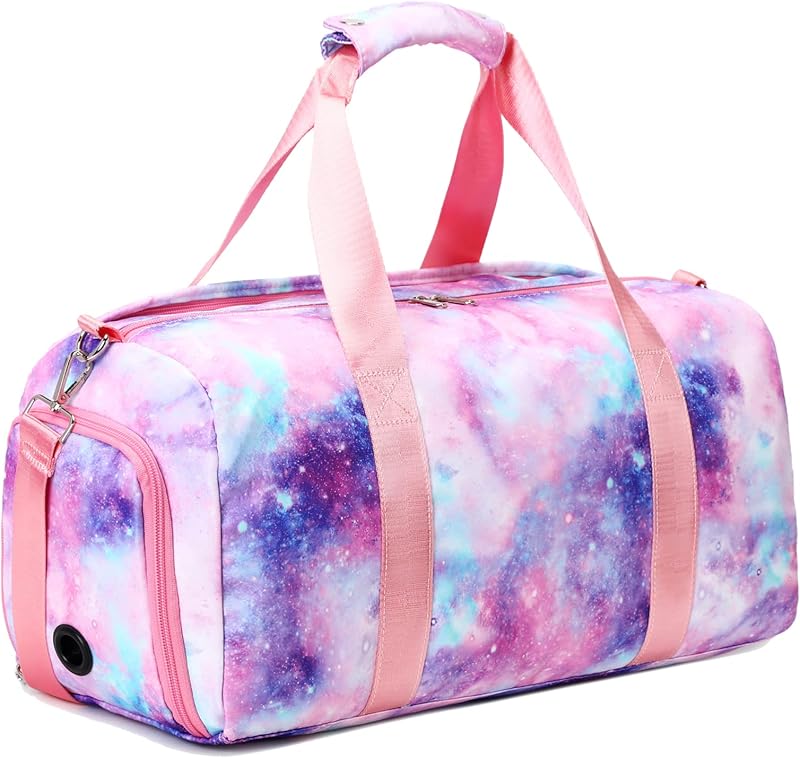 Bolsa de deporte para niñas, bolsa de deporte de gimnasia para adolescentes, mujeres, pequeña bolsa de viaje para llevar durante la noche, con compartimento para zapatos y bolsillo húmedo Galaxy