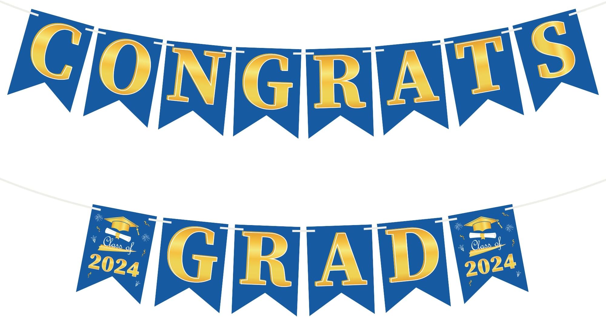 OHOME Graduation Decorations 2025 - Congratulations Banner - 2025 Graduation Party Decorations - Blue Gold Congrats Grad Banner for Party Favors Supplies