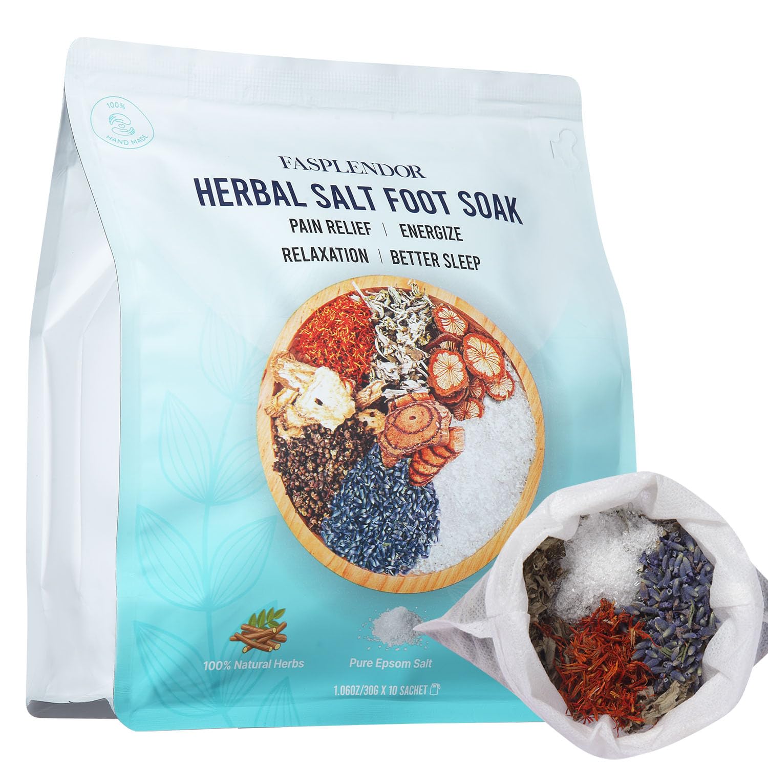 FASPLENDOR Herbal Mugwort Foot Soak Salts, 10 Sachets