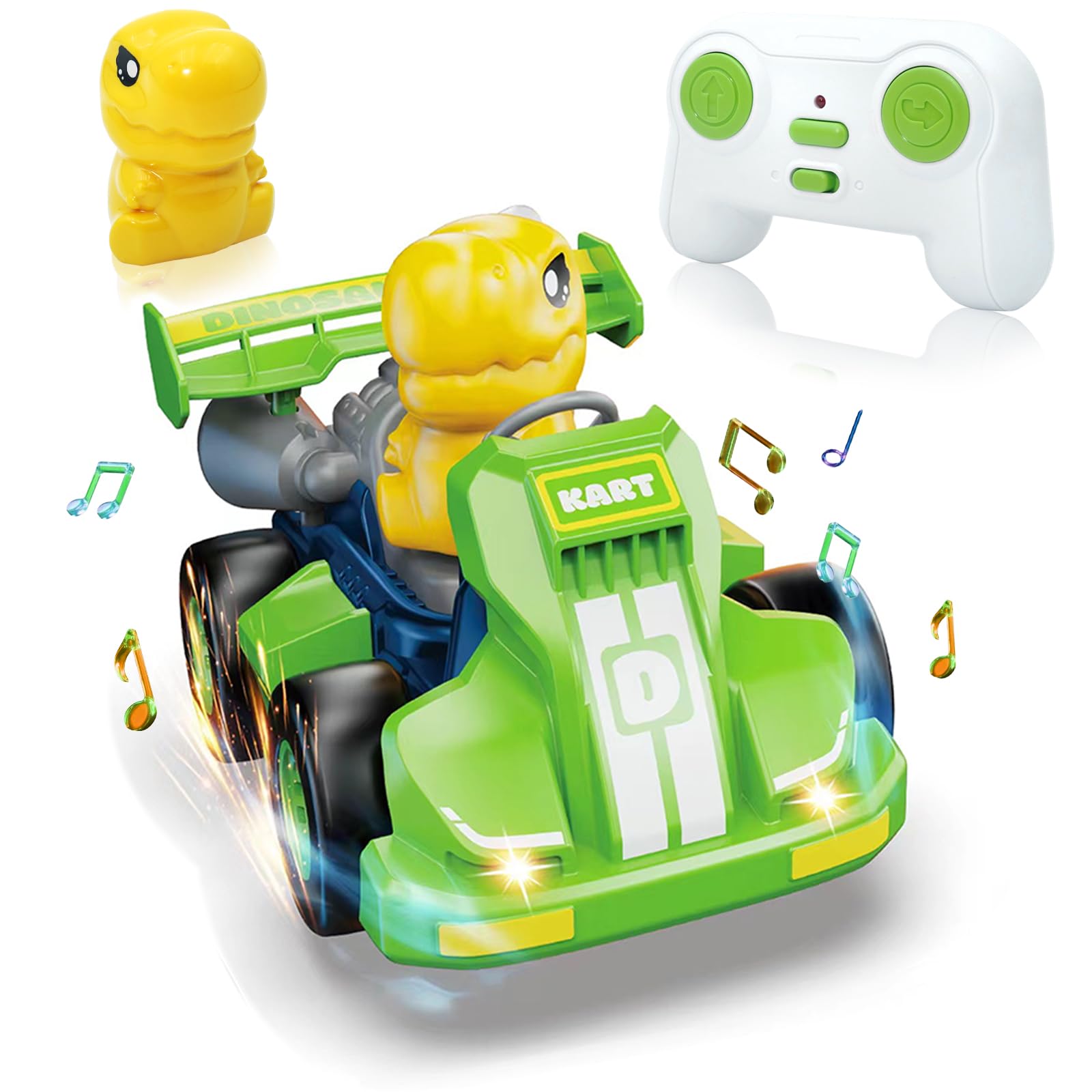 Coche Teledirigido para Niños 2 3 4 5 6 Años, 2.4GHz Dinosaurios Coches Teledirigidos Niños Juguetes con Música y Luz, Regalo para Niños Niña 2-8 Años