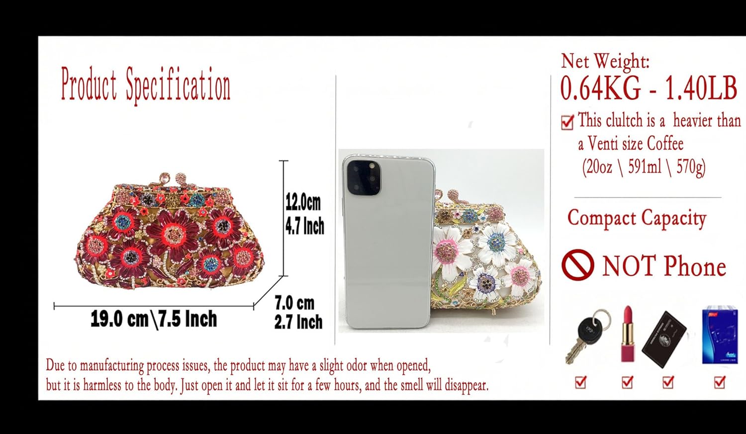 Boutique De FGG Flower Evening Bags Rhinestone Clutch Purses for Women Party Floral Crystal Clutch Wedding Prom Handbag,Mini