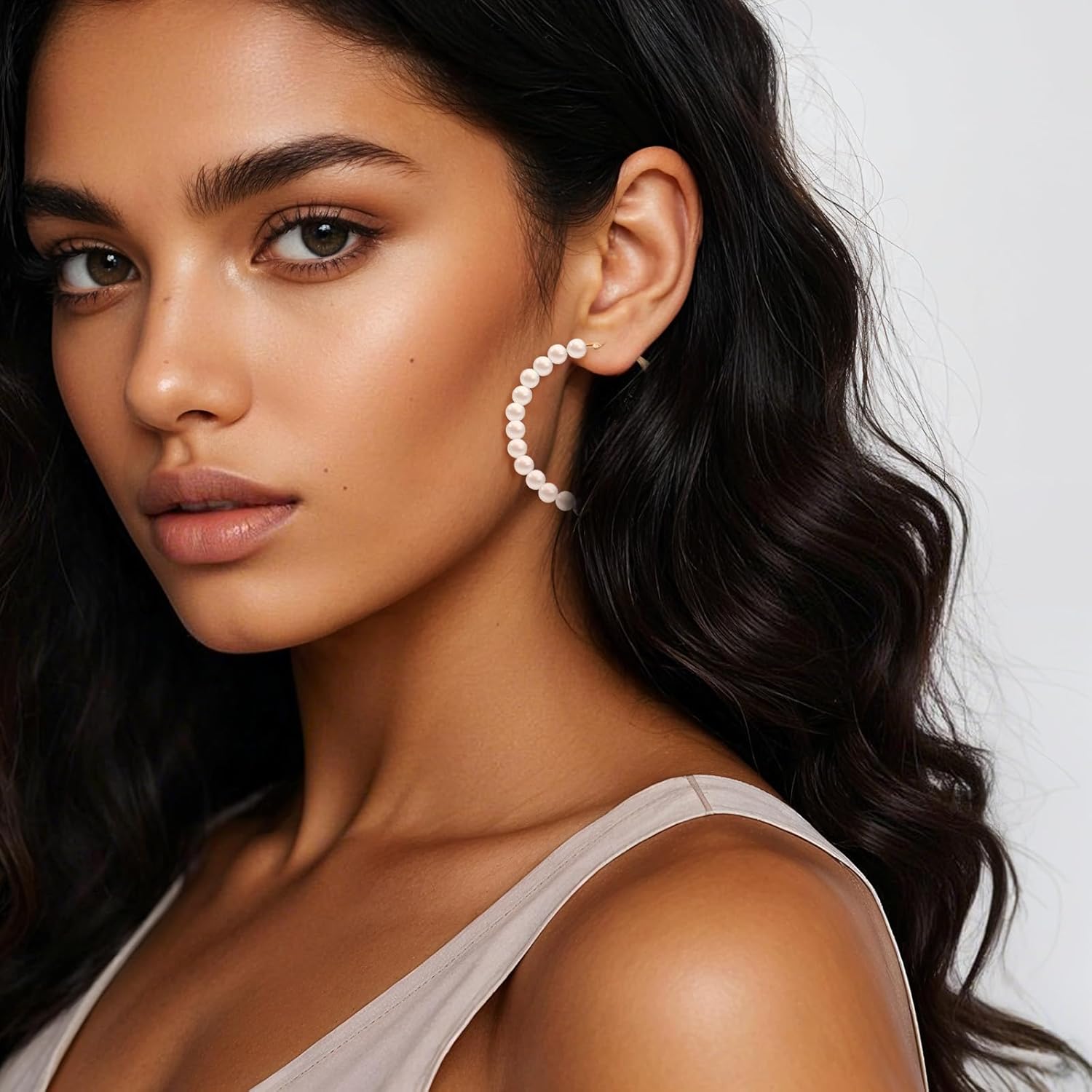 Giantree Pearl Hoop Earrings for Women, 7MM Thick Pearls Hoops, Lightweight Pearl Earrings Super Huge Circle Pearls Hoop Earrings, Dangle Earrings Elegant Women Wedding Jewelry Gift for Her (Style B) - Image 4