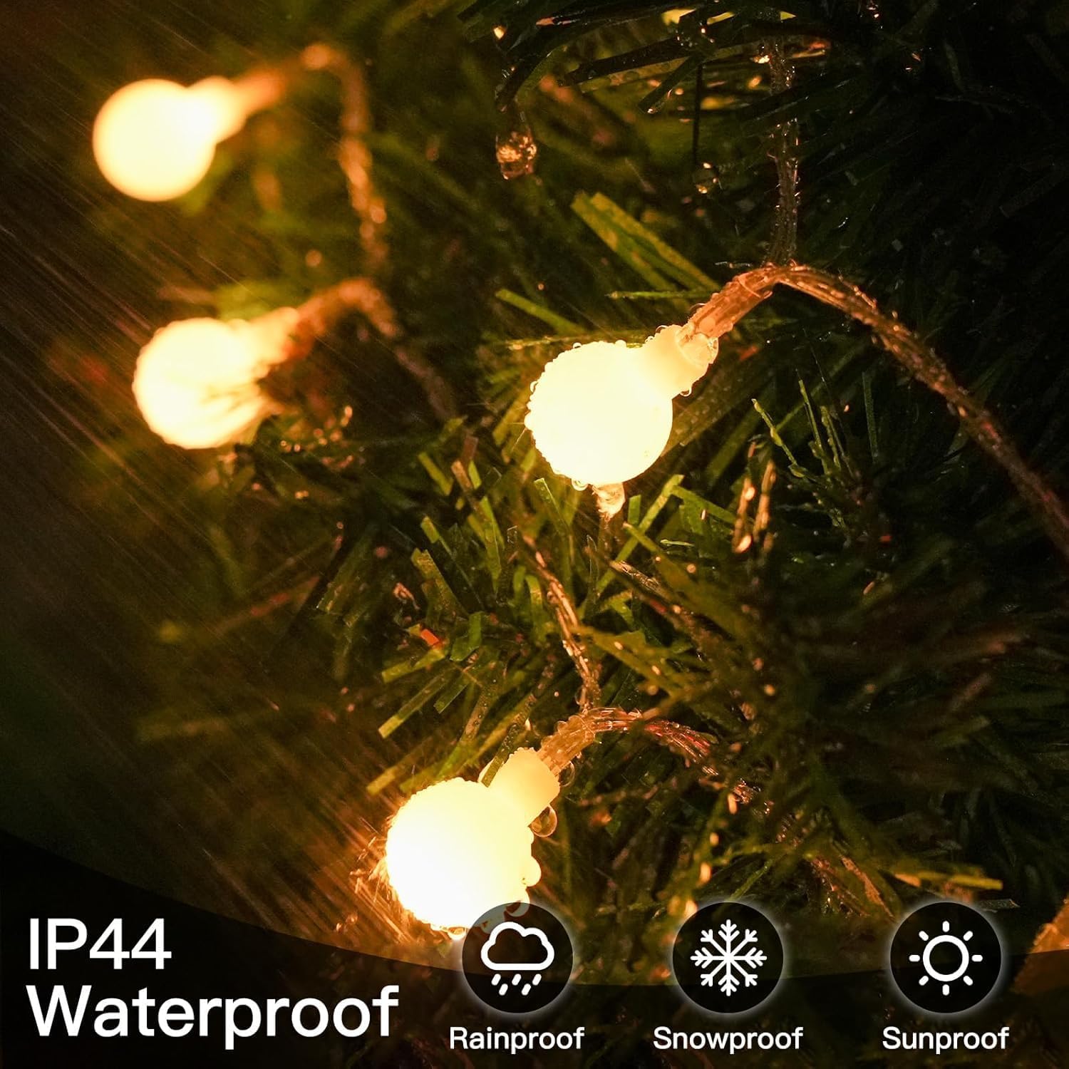 20 Ft Globe String Lights with 40 LED Bulbs, USB Plug, Warm White 3500–4000K | IP44 Waterproof Indoor/Outdoor String Lights for Patio, Bedroom, Dorm & Holiday Décor | Easy to Hang & Timer-Compatible