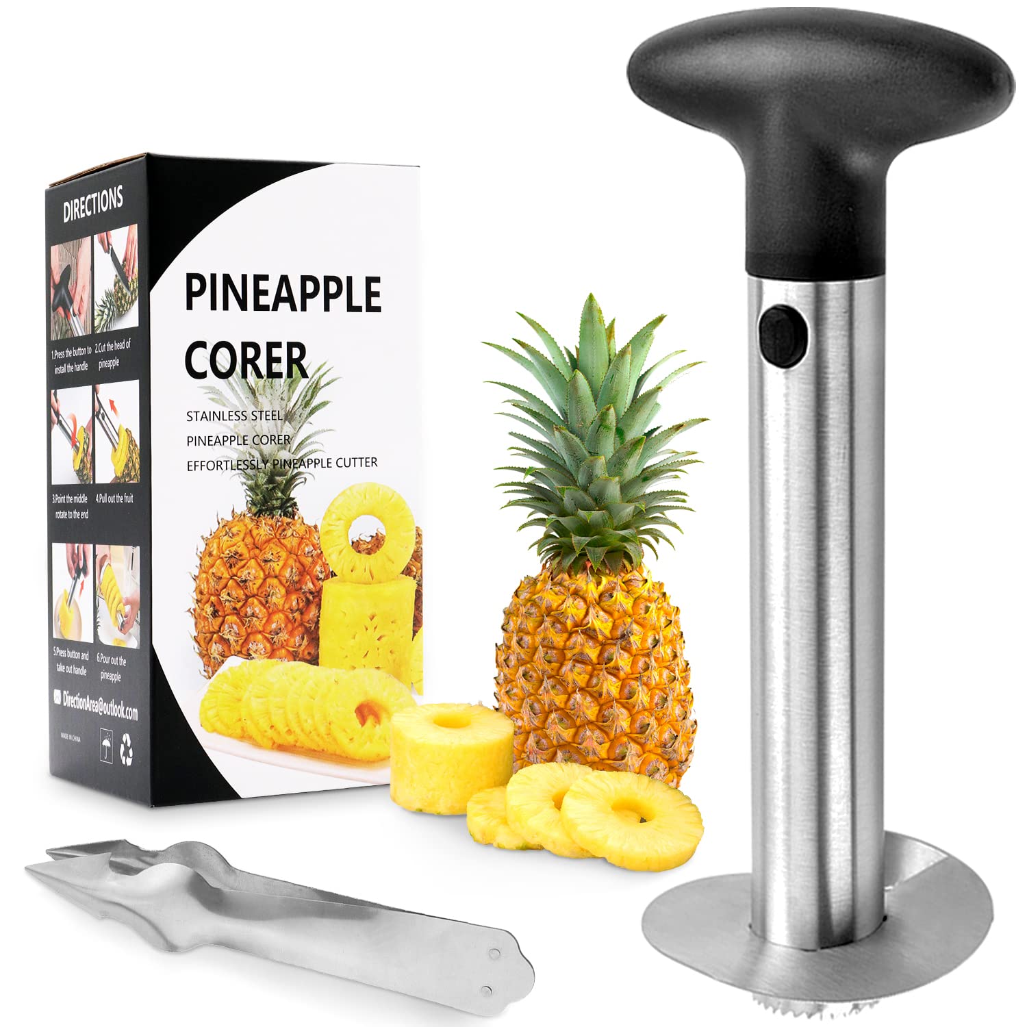 Peztrihor Pineapple Corer and Slicer Tool - Stainless Steel Pineapple Cutter with Sharp Blade, Detachable Handle, Pineapple Eye Peeler for Home & Kitchen