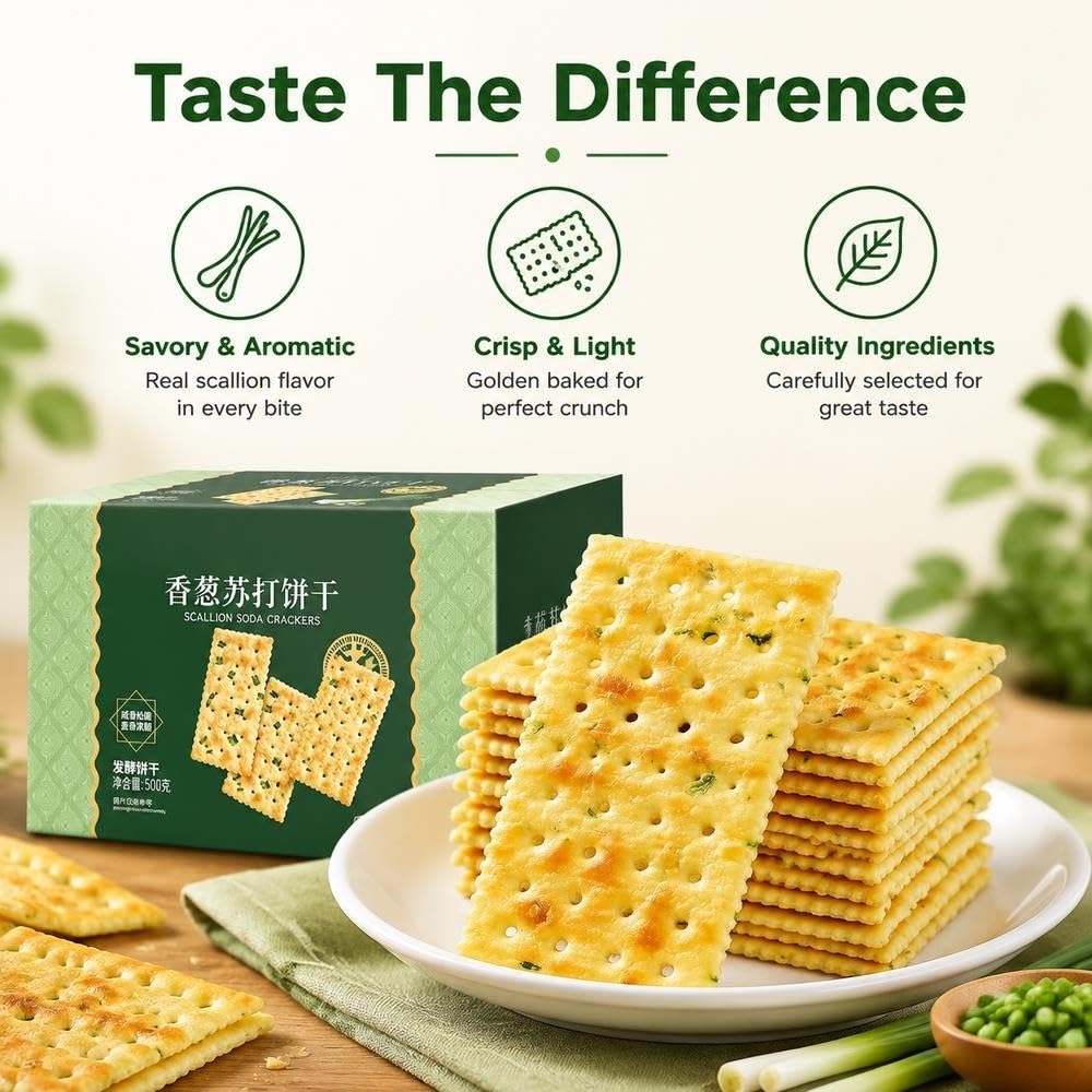 Galletas de Soda de Cebolleta, Snack Crujiente No Frito 500g