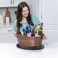 Vista 3 de BREKX Bañeras con acabado de cobre + tapetes aislados para fiestas, cubos de hielo ovalados para fiestas (juego de 2 tinas + 2 tapetes de bar)