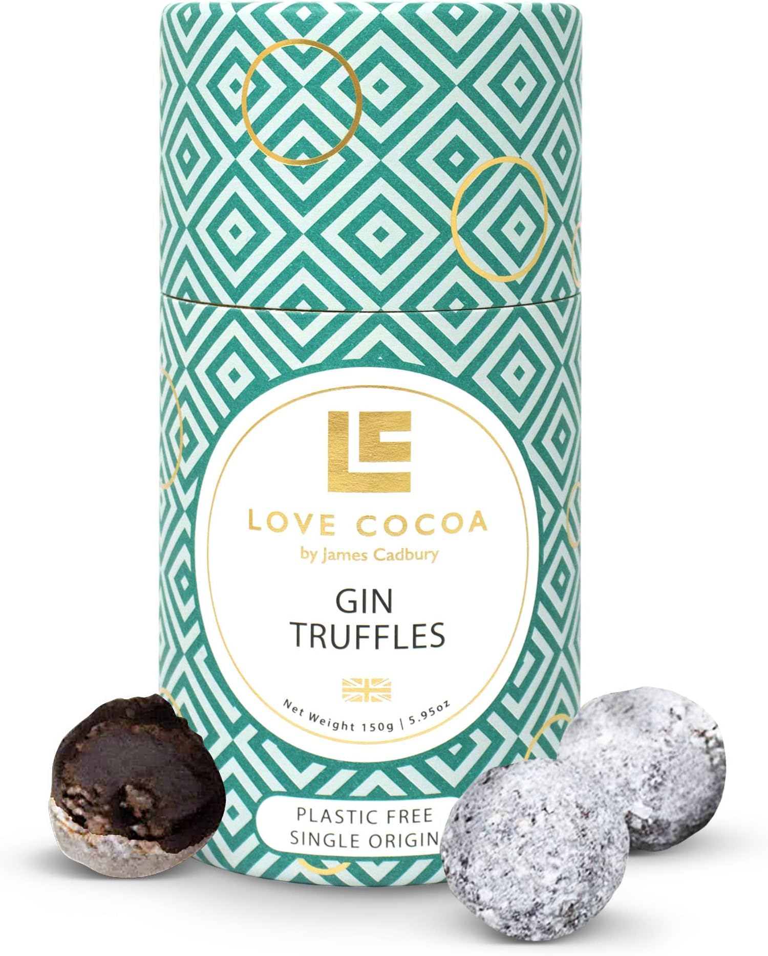 Love Cocoa Dark Chocolate Gin Truffles with Creamy Gin Filling, Luxurious Box of Chocolates, 150g