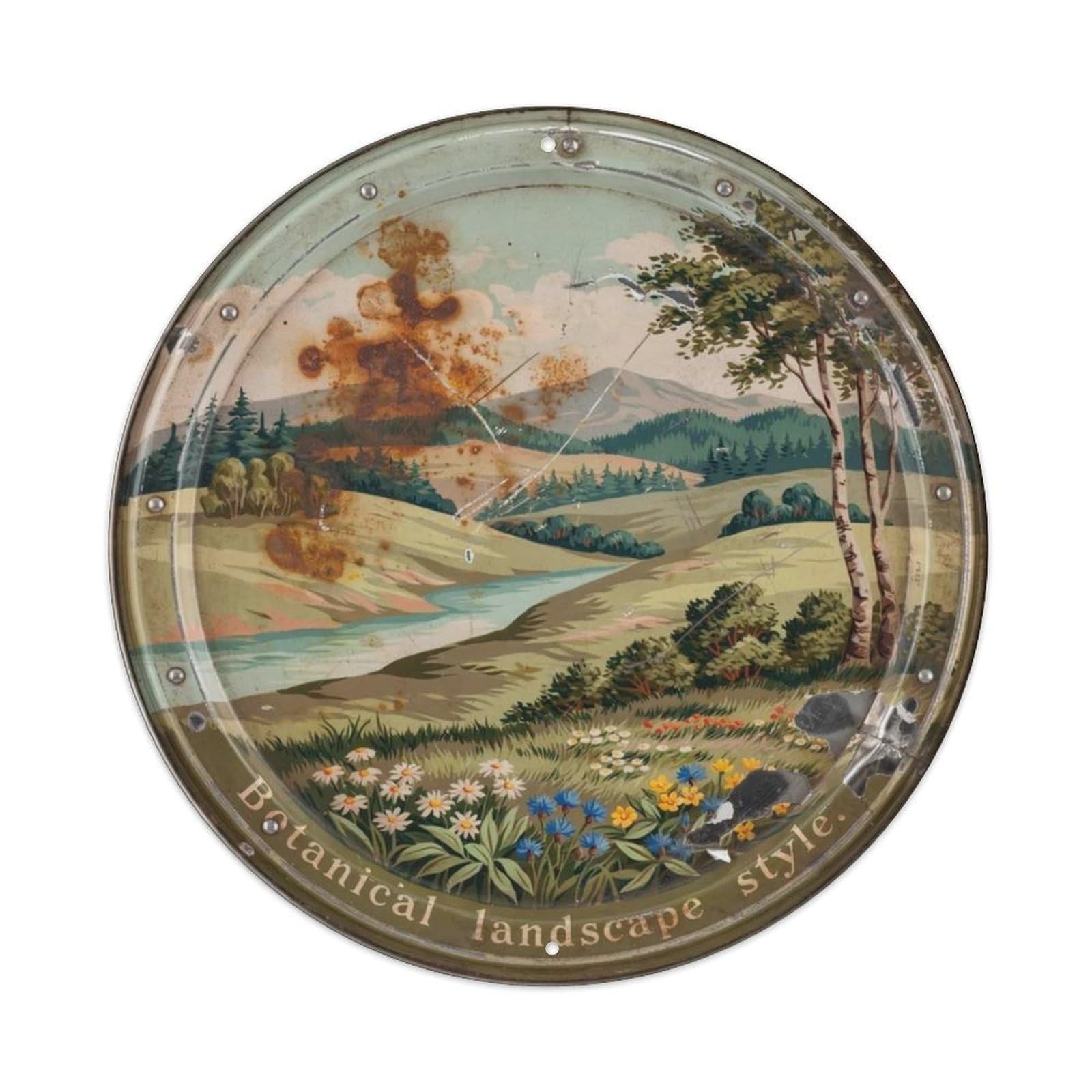 Botanical Landscape Style Metal Tin Sign Plaque