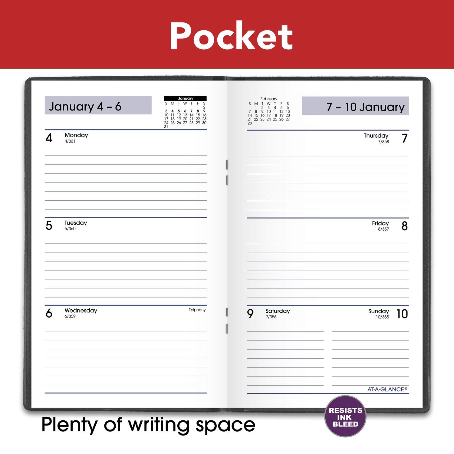 AT-A-GLANCE, calendario tascabile 2021, agenda settimanale, 8,9 x 15,2 cm, formato tascabile, nero (SK480021)
