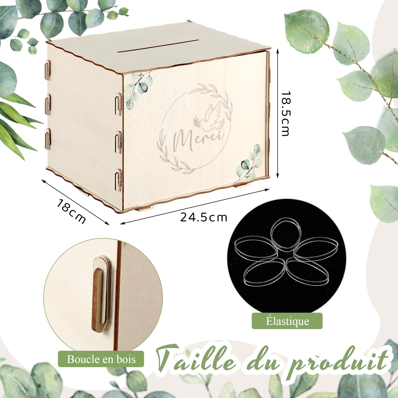 Namalu Urna Compleanno Battesimo Scatola Porta Biglietti Salvadanaio in Legno per Matrimonio Decorazione Festiva Scatola Regalo per Lettere Buste Denaro(Merci, Piccione, Eucalipto)