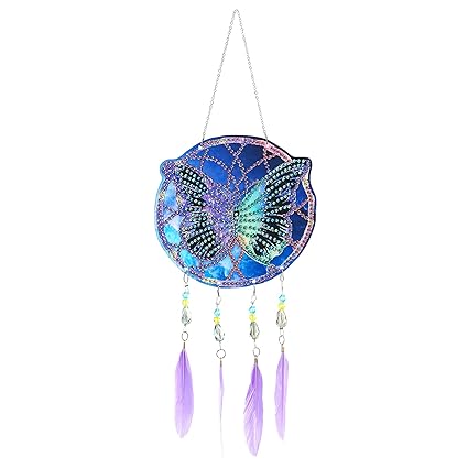 VVBAOZI DIY Double Side Drill Butterfly Diamond Painting Dream Catchers Wind Chimes Crystal Rhinestones Feather Dream Catcher Diamond Art for Car Home Decoration