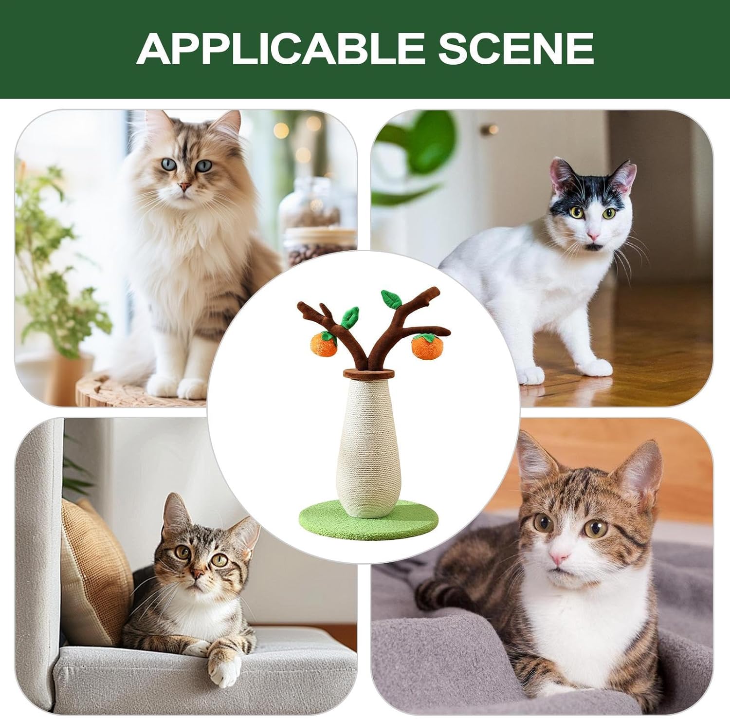 猫用爪研ぎポスト - 55センチの柿の木型爪とぎ - 室内外兼用 複数猫世帯向け 登攀練習と遊び場