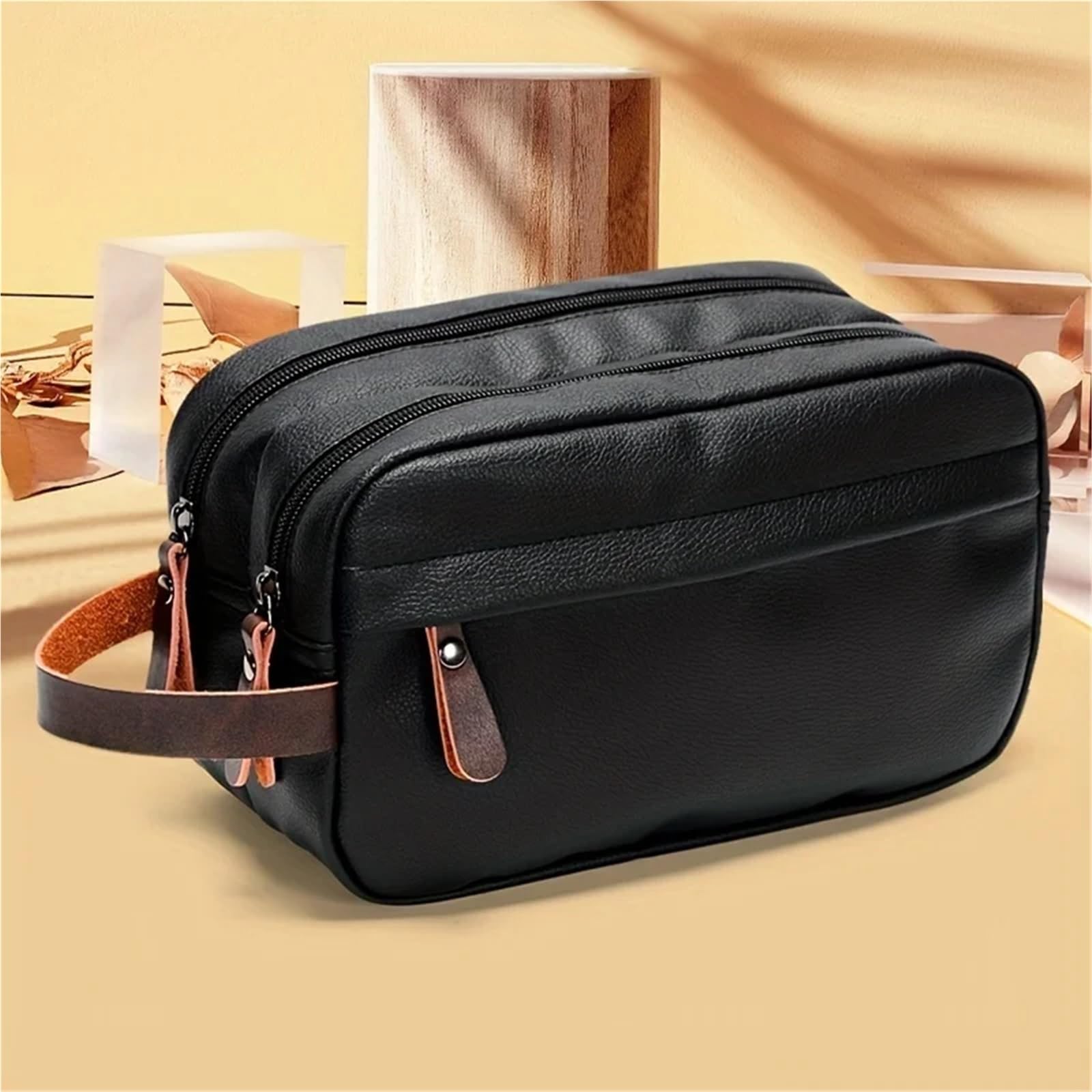 Neceser Bolso Retro for Hombres, Bolsa de Almacenamiento de artículos de tocador de Viaje portátil, Bolso de Mano Informal Impermeable con Doble Cremallera para Hombre