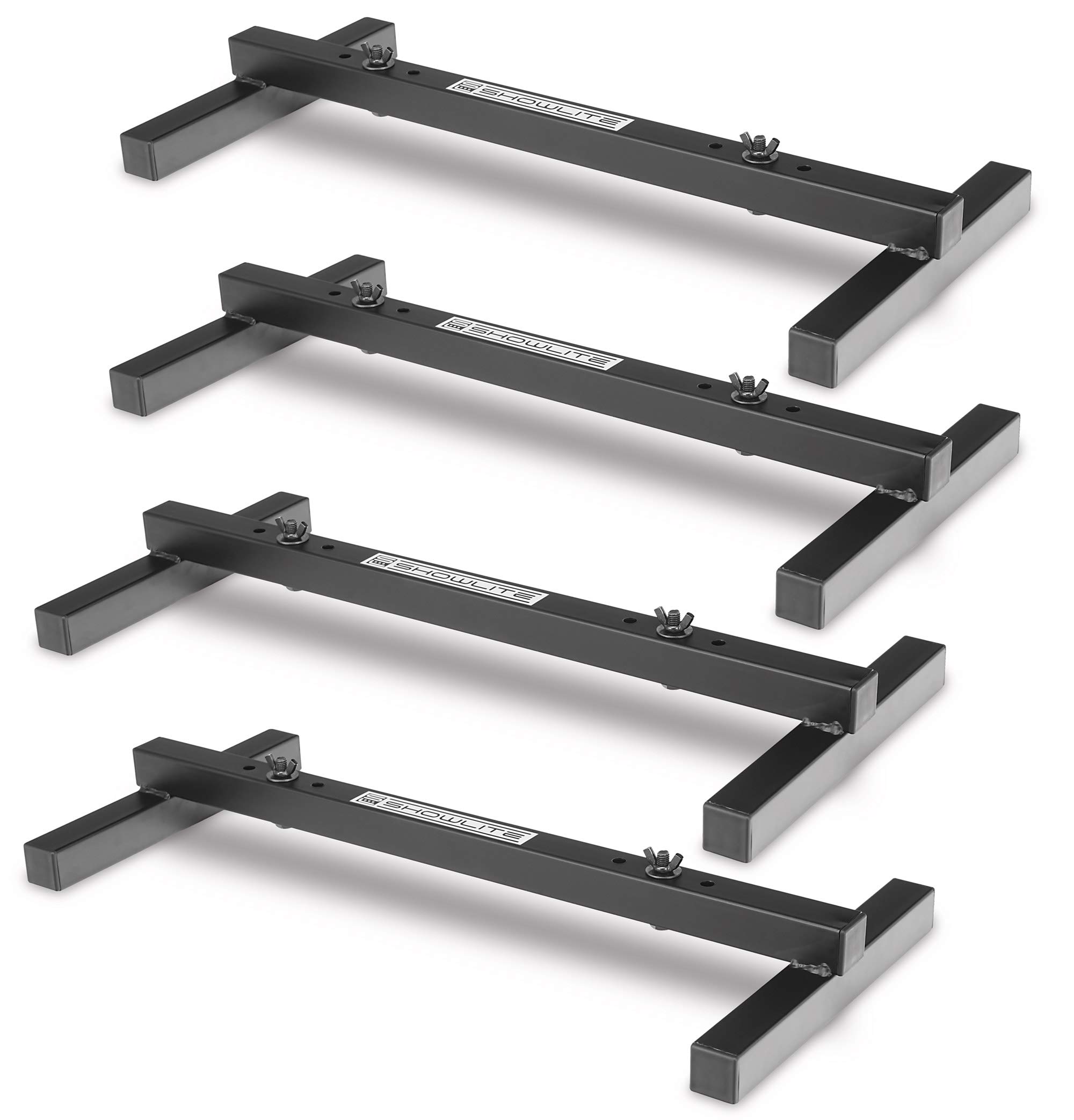 2-delige set Showlite FLS-20 PAR Licht Vloerstatief (2-voudige vloerstatief voor het plaatsen van twee spots, basisoppervlak 55,5 x 25,5 cm, 6 cm hoog, stevige constructie, stapelbaar) Zwart