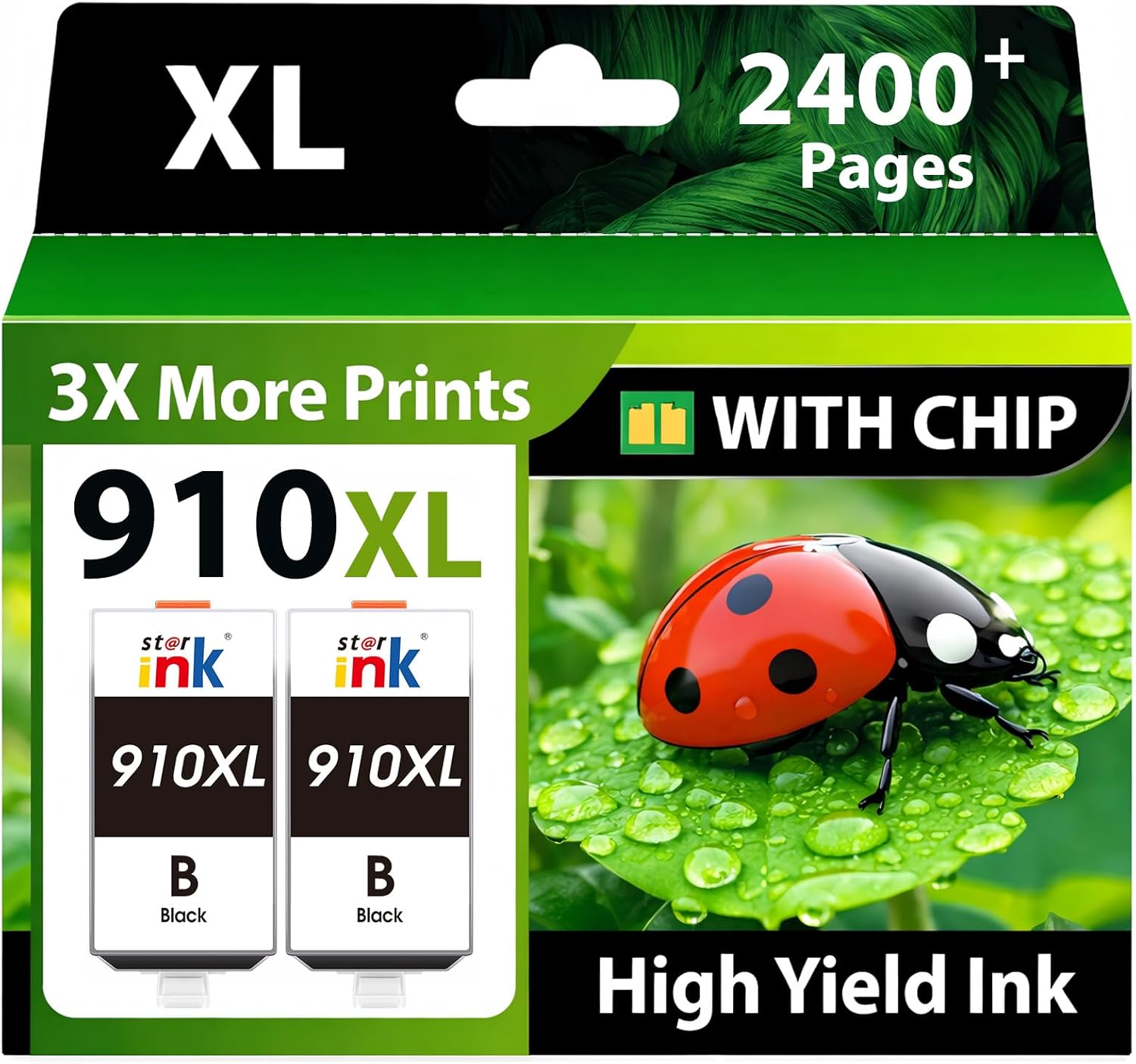 Starink 910 910XL Ink Cartridges for HP Printers Black Compatible for HP 910XL Ink Cartridges Combo Pack Works with HP OfficeJet Pro 8020 8025 8035 8028 8022 8010 8015(2 Black, 910XL Black Ink)