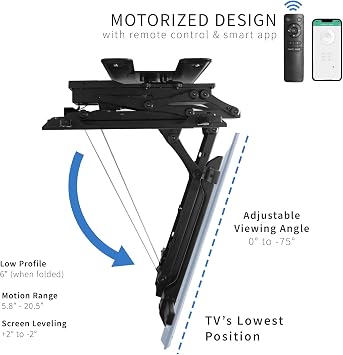VIVO Electric Flip Down Swiveling Ceiling TV Mount for 32 to 70 inch Screens, Large Motorized Flat Ceiling VESA Mount, App and Voice Control, Black, MOUNT-E-FD70S