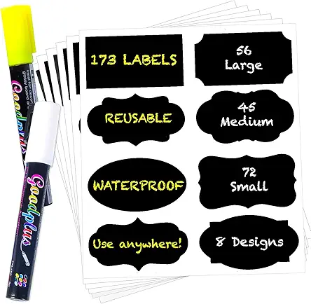 173 Chalkboard Label Stickers with 2 Chalk Markers...