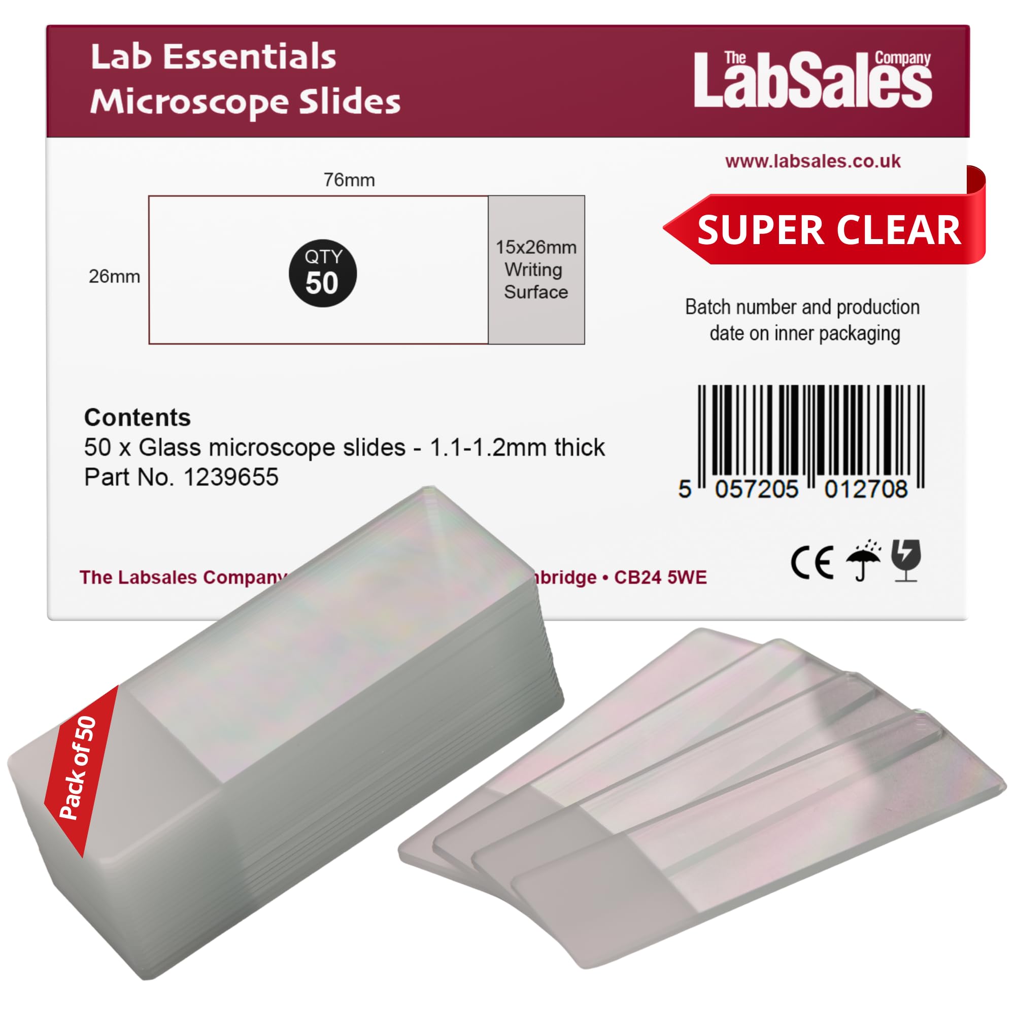 Labsales Academy 50 super clear glass lab microscope slides with frosted writing surface for labs chemistry education & all microscopy work 76mm x 26mm 1.1-1.2mm
