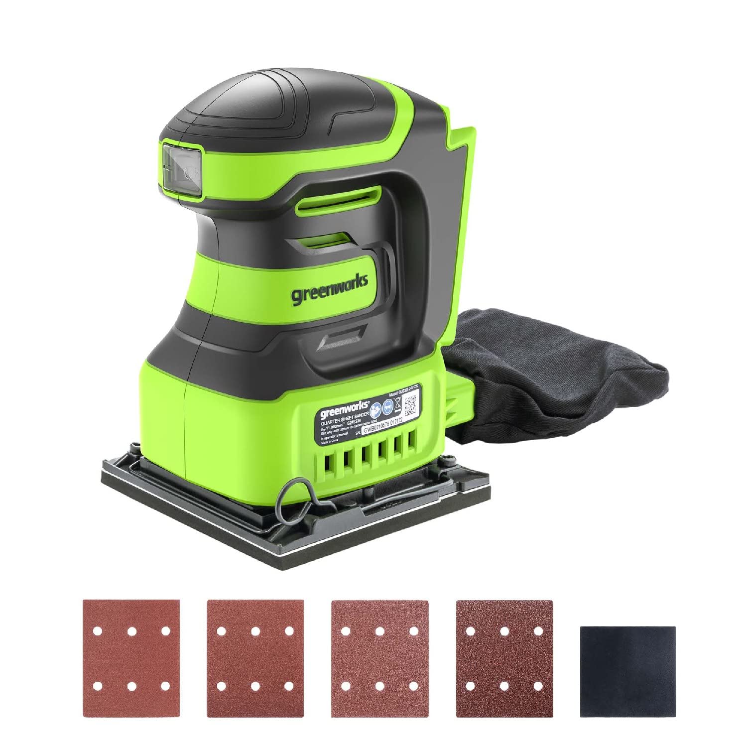 Greenworks G24SS14 - Levigatrice da 1/4 di Foglio a Batteria, 11000 giri/min., SENZA Batteria 24V e Caricabatterie, Garanzia 3 Anni