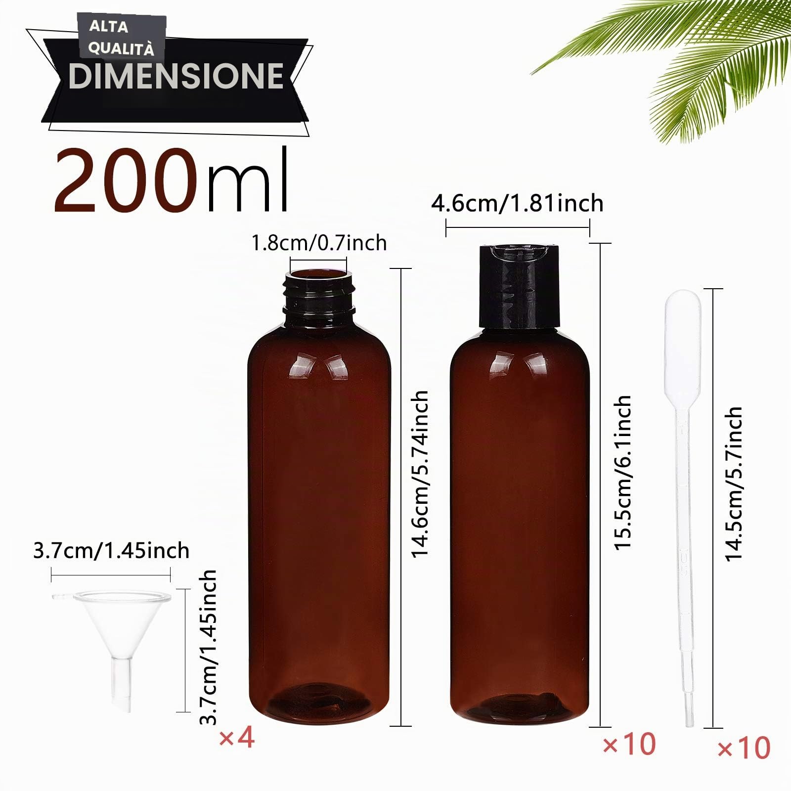 BENECREAT 10 Pack 200ml Bottiglie in Plastica Pet Riutilizzabili Bottiglie con Tappo a Disco, Contagocce, Tramoggia a Imbuto ed Etichetta per Shampoo, Lozioni, Creme