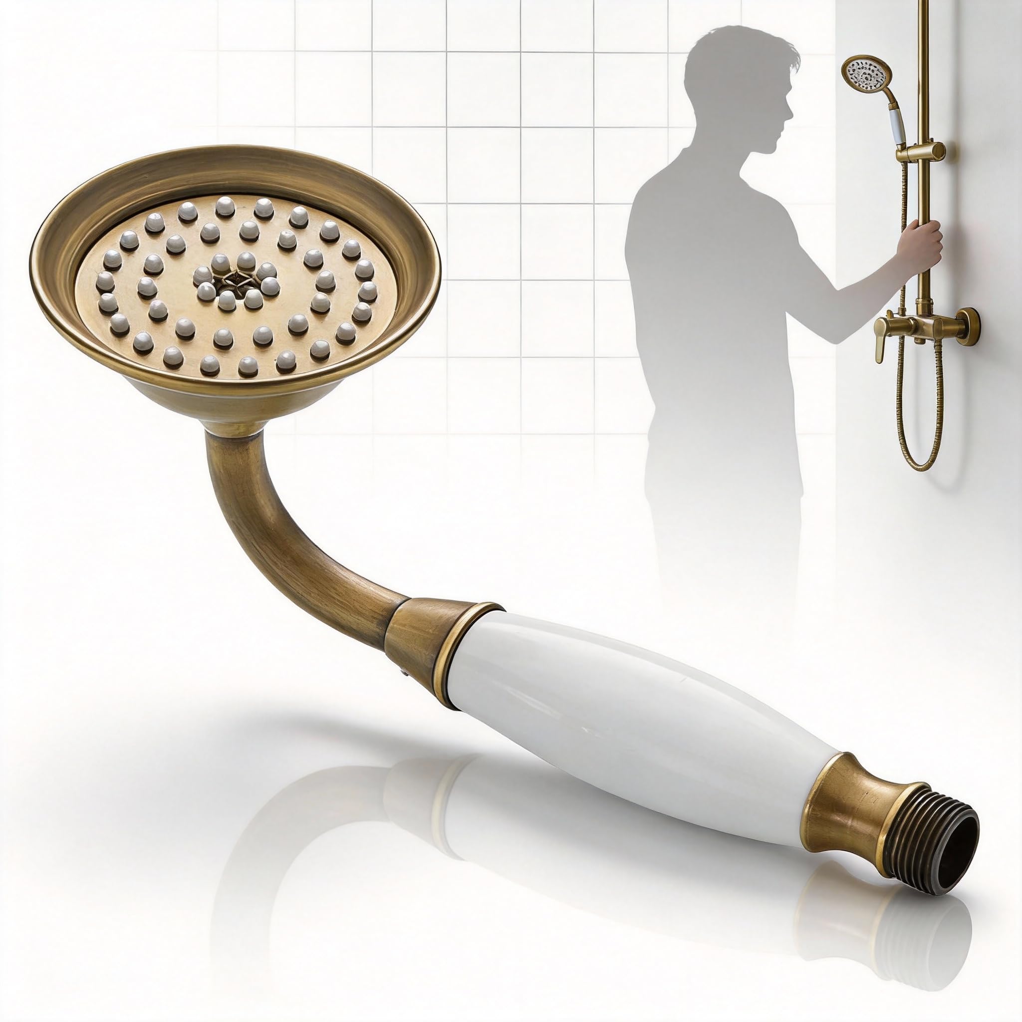 Brass Shower Head, High Pressure Antique Handheld Shower Head, Victorian Shower Head with Telephone Hand, Multifunctionele Spray Modi for Bathroom or Shower Room, 40% Water Saving, Antique