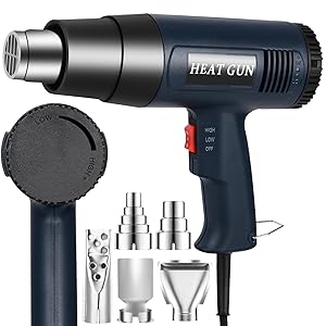 Pistola de Aire Caliente,2000W Pistola de Calor Professional,50℃~650℃ Temperatura Variable Continua,Rotección de Sobrecarga, 5 Boquillas, para Descongelar, Soldar