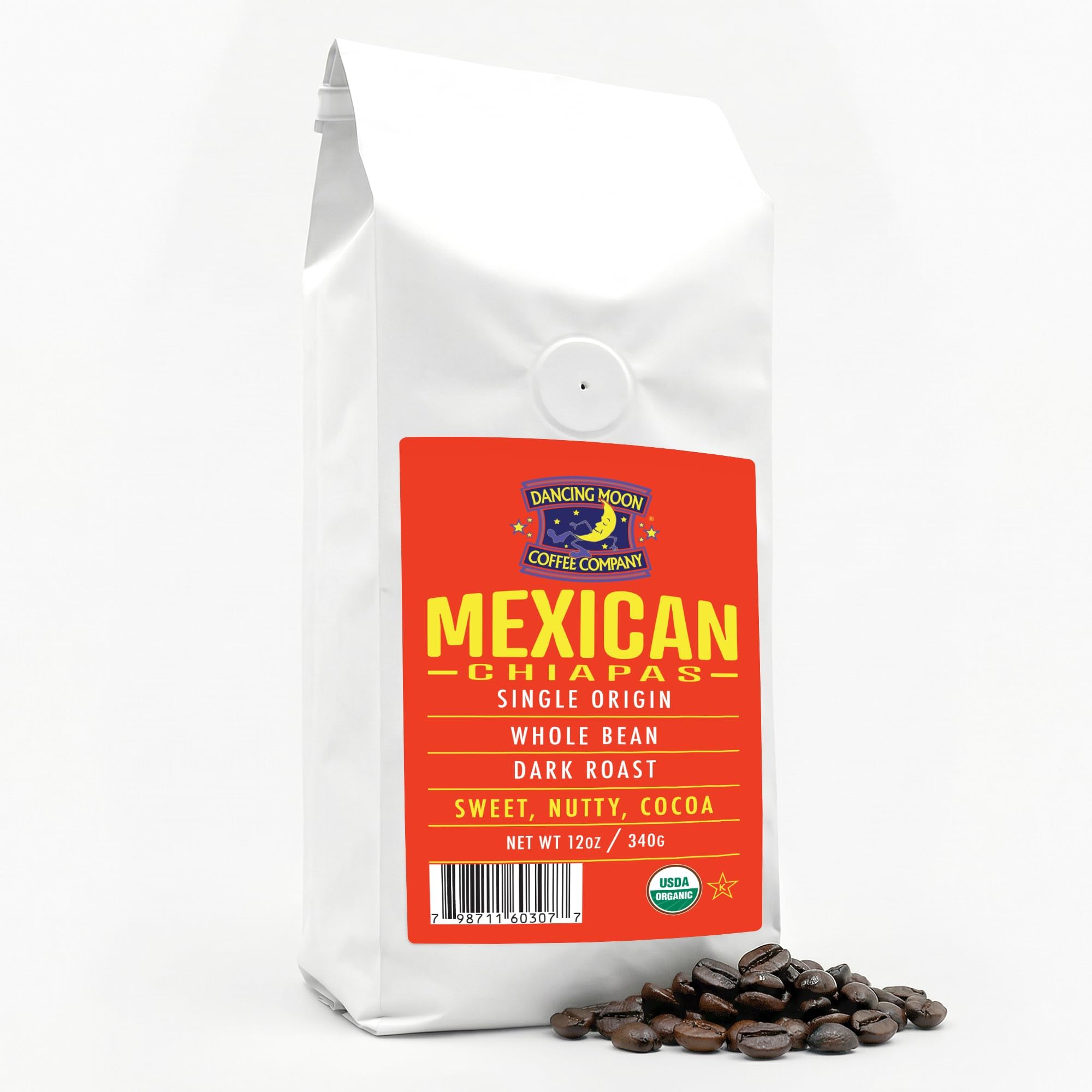 Dancing Moon Dark Roast, Mexican Chiapas Organic Whole Bean Coffee (1-pack)