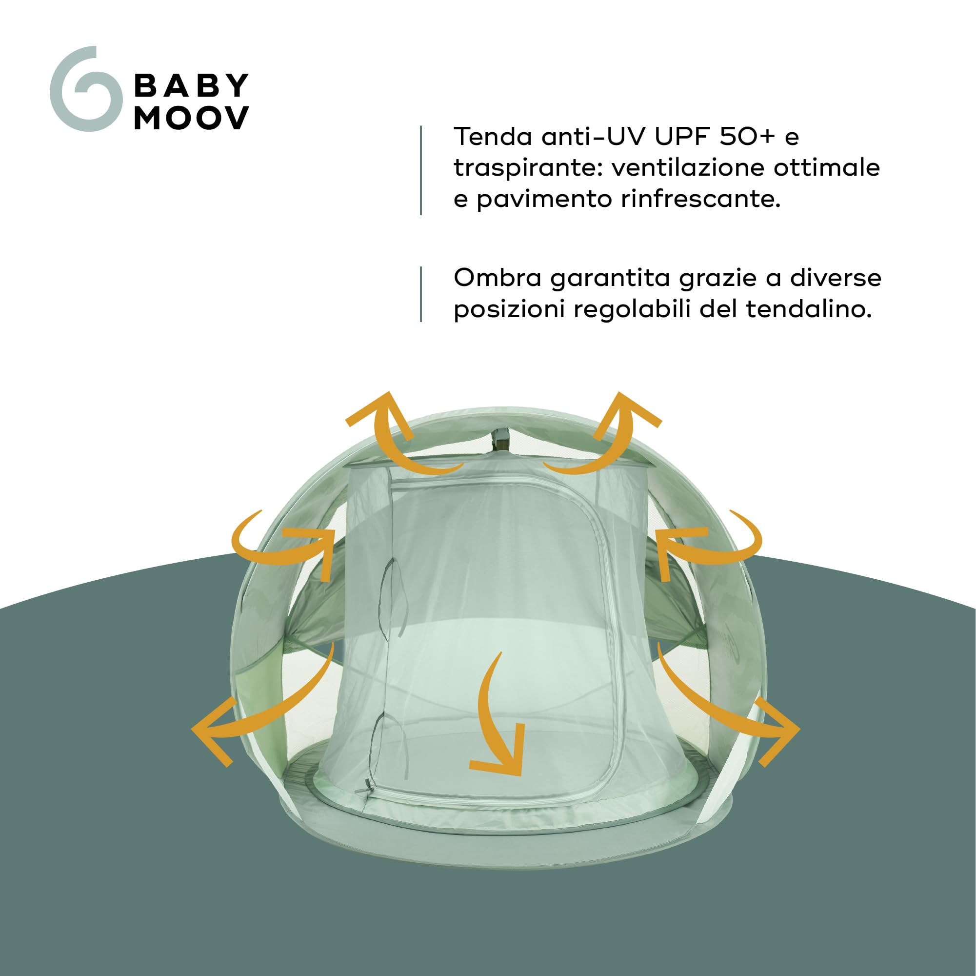 Babymoov Tenda anti-UV Moov & Protect - Alta protezione UPF 50+ - Tenda Rinfrescante - Grande Dimensione - Sistema Pop-Up - Zanzariera